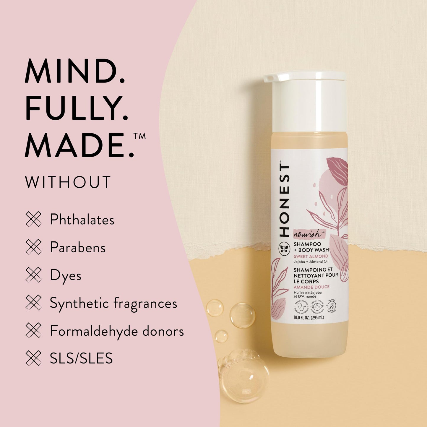 The Honest Company 2-in-1 Cleansing Shampoo Body Wash Gentle for Baby, Naturally Derived Tear-free, Hypoallergenic, Sweet Almond Nourish, 18 fl oz