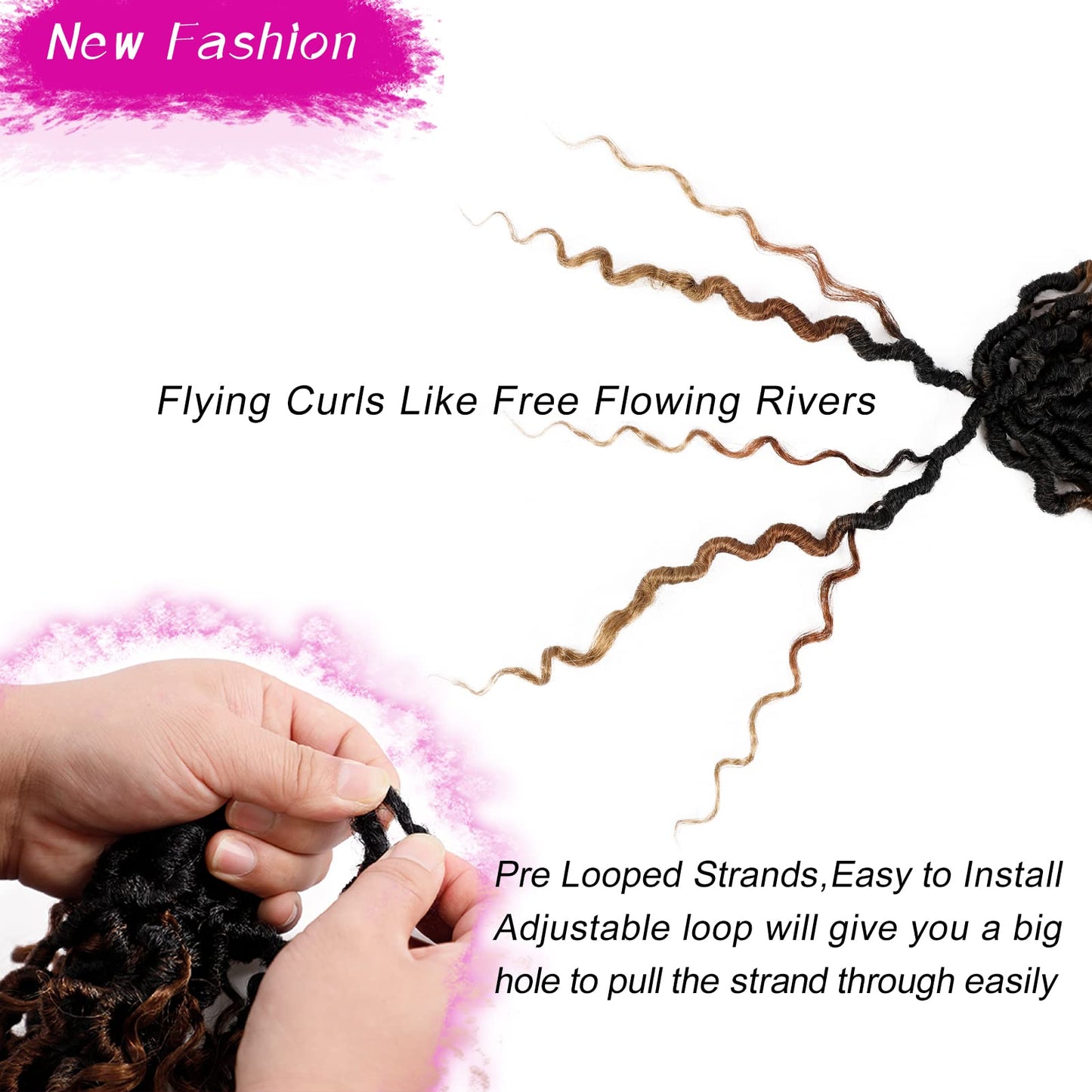 Goddess Locs Crochet Hair 18 Inch 7 Packs Ombre Brown Boho Faux Locs Crochet Hair for Black Women Pre Looped Crochet Locs with Curly Ends (1B/30/27)