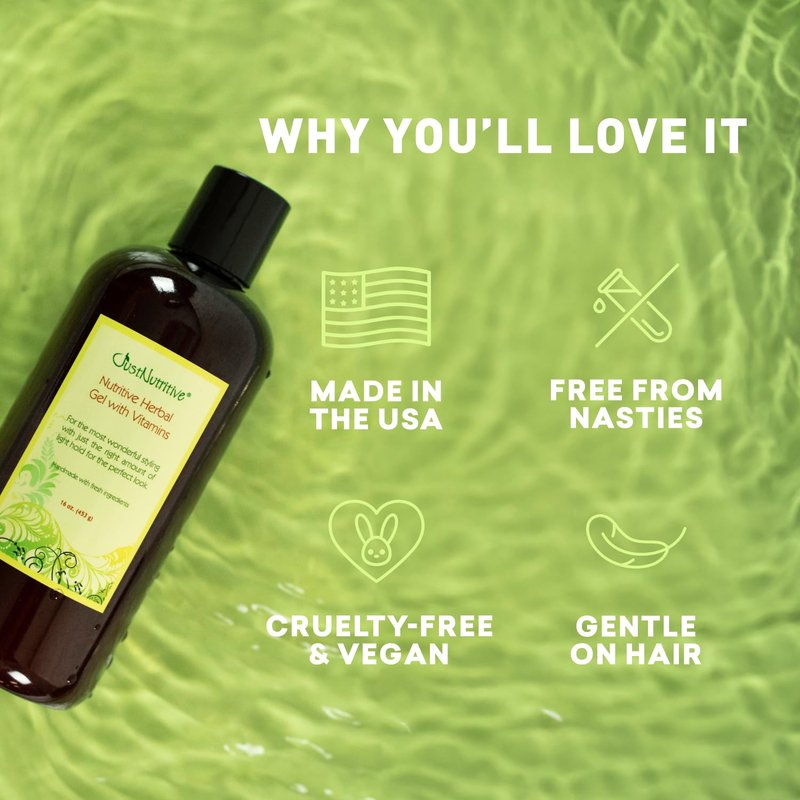 Just Nutritive Herbal Hair Gel With Vitamins & Proteins | Natural, Alcohol-Free & Humidity Controlling for All Hair Types - 16 Fl Oz