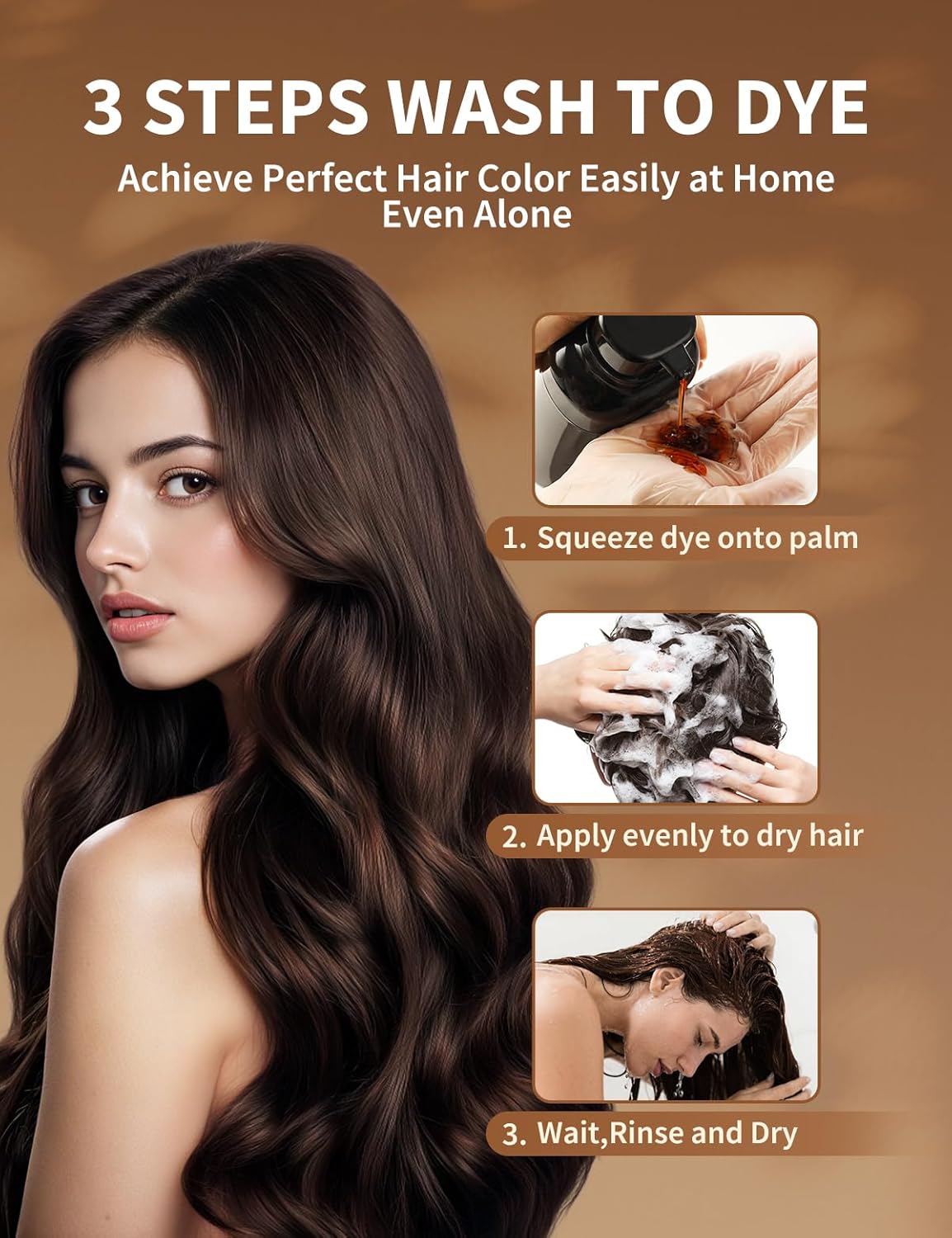 Hair Dye Shampoo for Gray Hair - 30-Minute Ammonia-Free Color for Men & Women | Dark Brown, 500ml