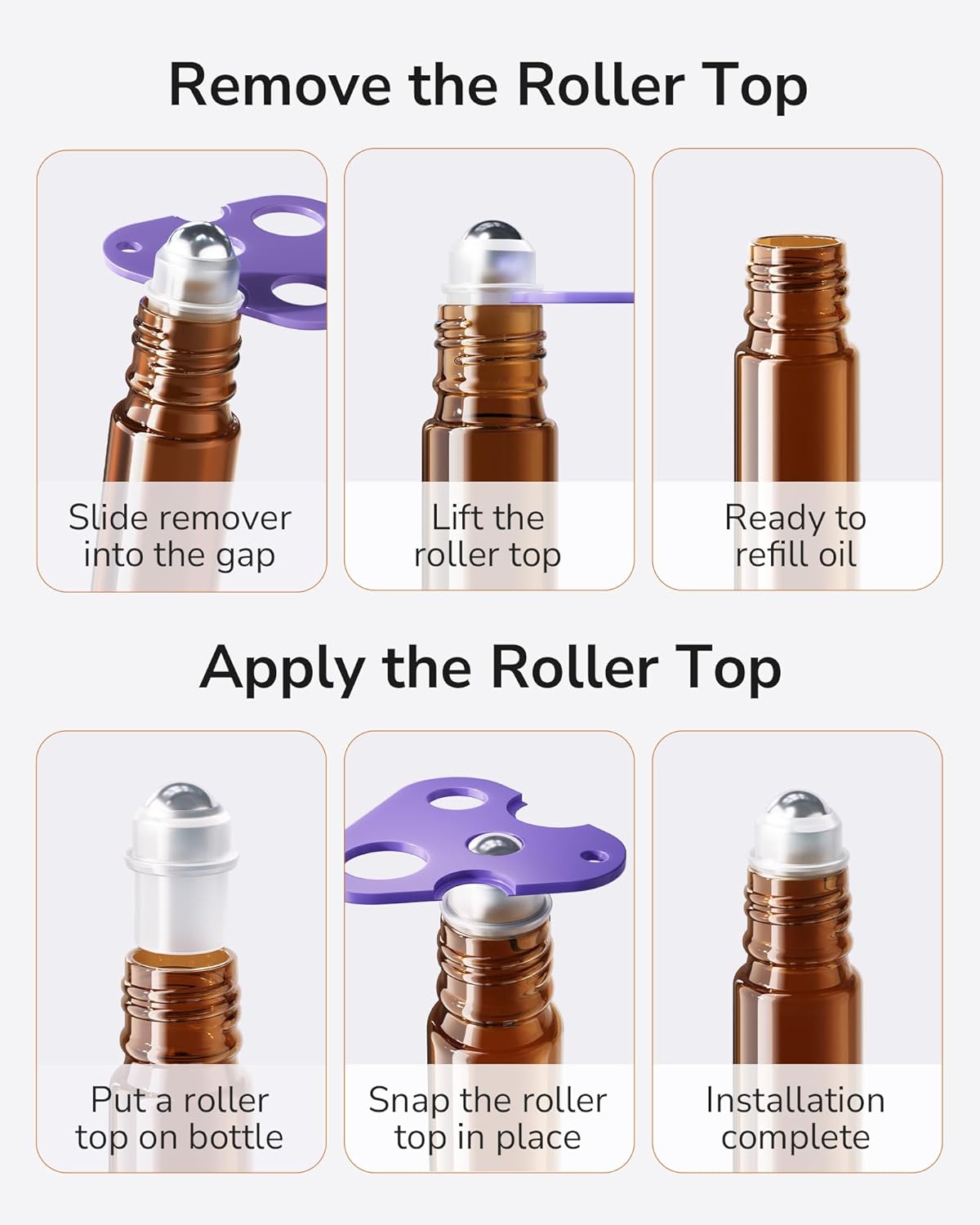 Essential Oil Roller Bottles - 48-Pack 10ml Amber Glass with Stainless Steel Roller Balls | Waterproof Labels