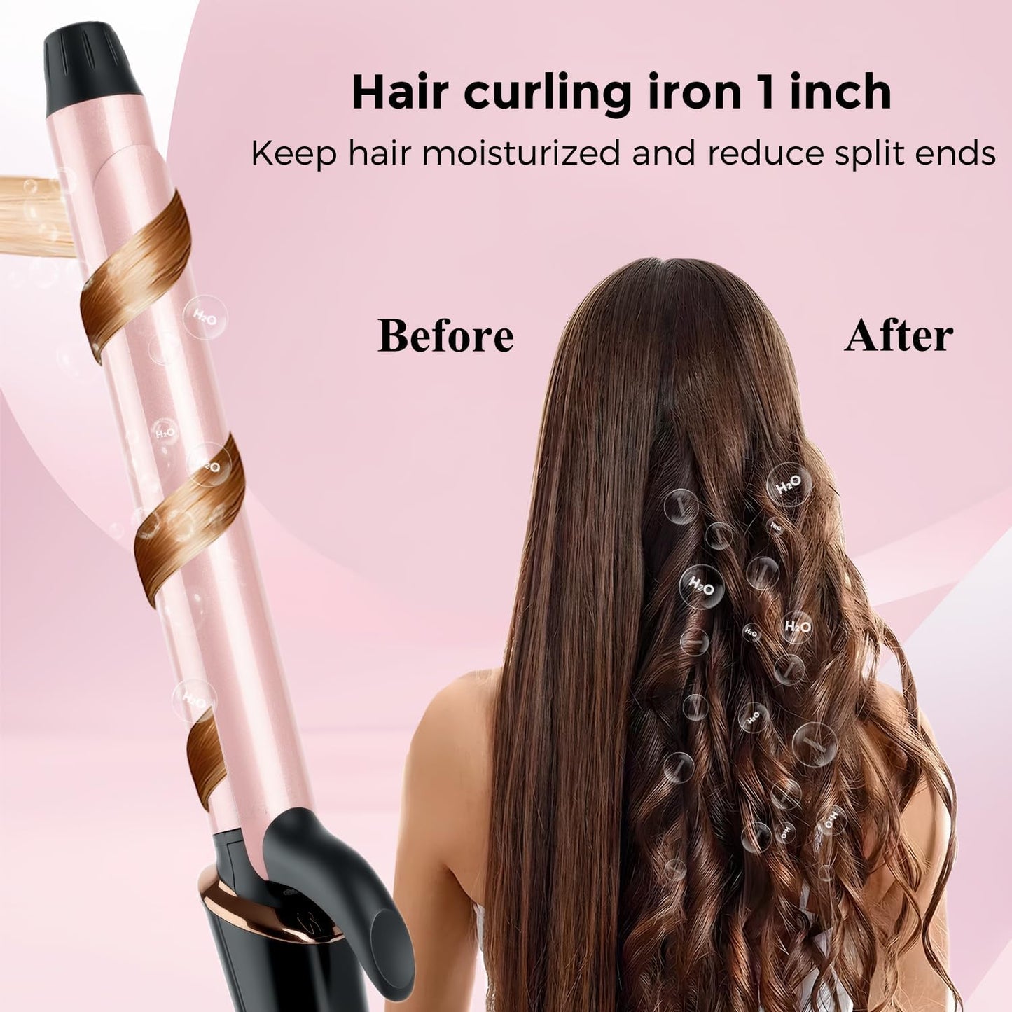 1-Inch Curling Iron - Long Barrel Curling Wand for Long Hair | Quick Heating, Adjustable Temperature 320°F-446°F