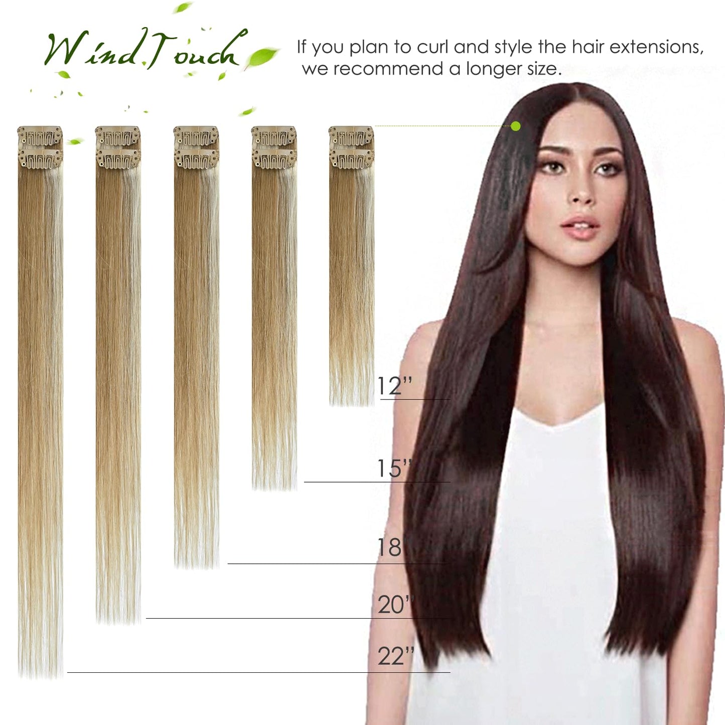 WindTouch Clip in Hair Extensions Human Hair Mixed Bleach Blonde 12Inch 75g Highlights for Blonde 7PCS #18P613