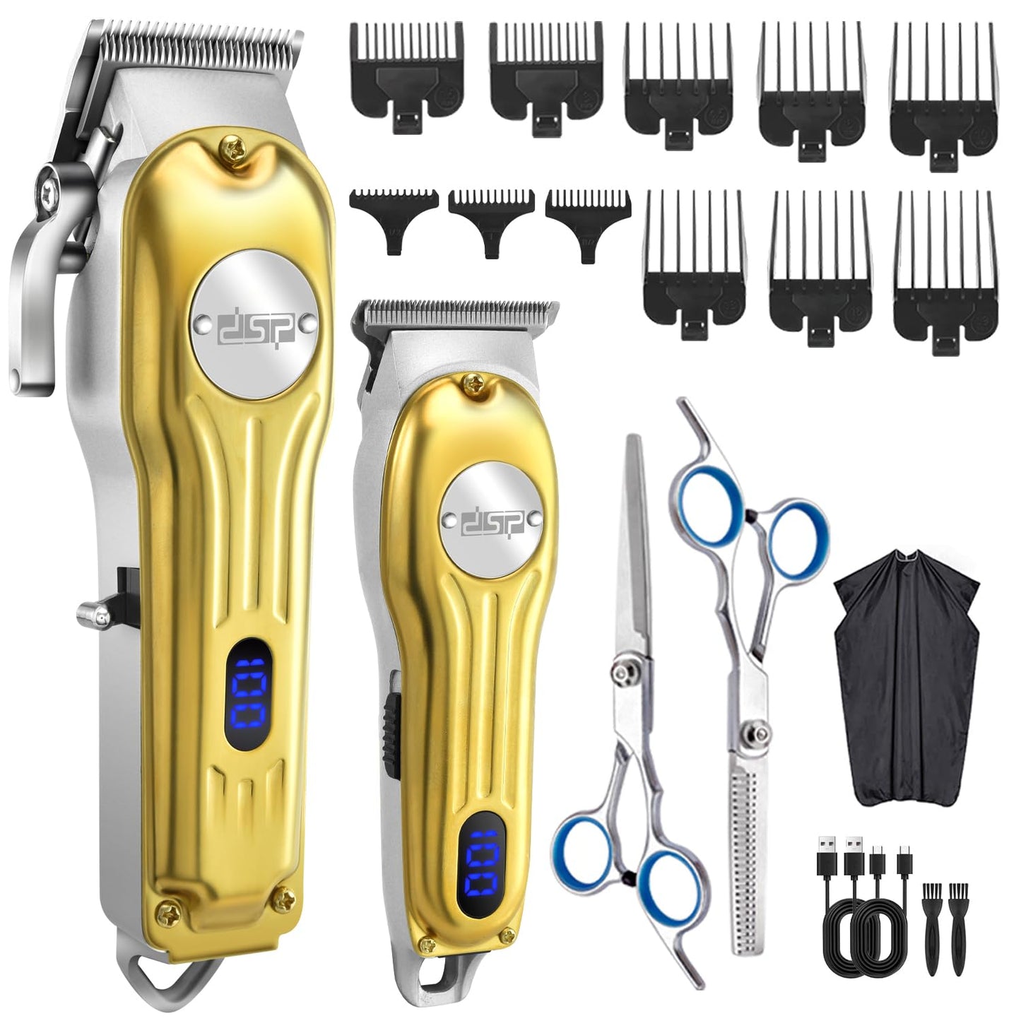 DSP Beard Trimmer for Men, Cordless Hair Clipper Shavers, Facial Hair Trimmer for Beard & Mustache Trimming, Professional Haircut Kit for Men Rechargeable LED Display (Silver)
