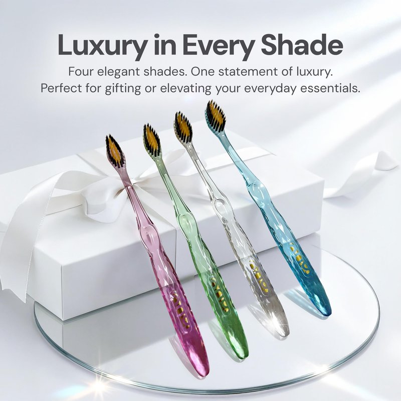 Nano-b Manual Toothbrush for Adults with Sensitive Gums, Gold & Charcoal Soft/Medium Bristles, Travel Case, Blue