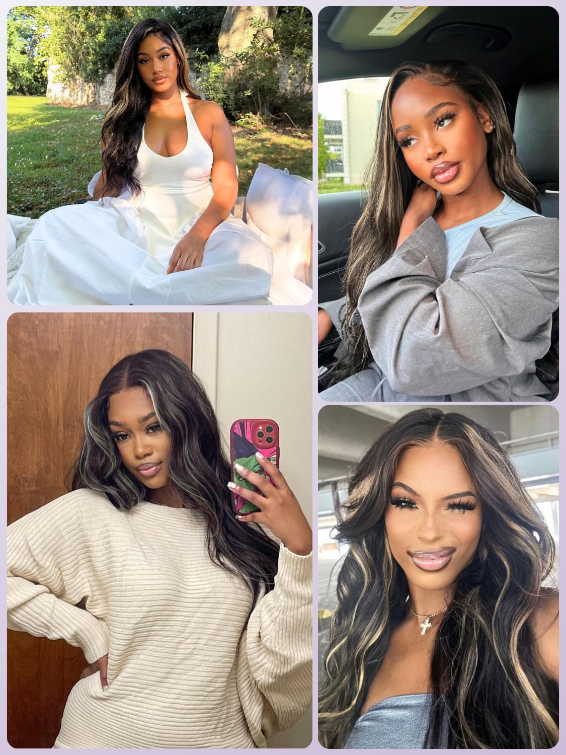 AUROO Platinum Blonde Highlight Black Mix Color Body Wave Human Hair, 100% Brazilian Thick Track Bundles #F1B/613 Ombre Skunk Stripe Balayage Colored Single Bundles Quick Weave Remy 14 In
