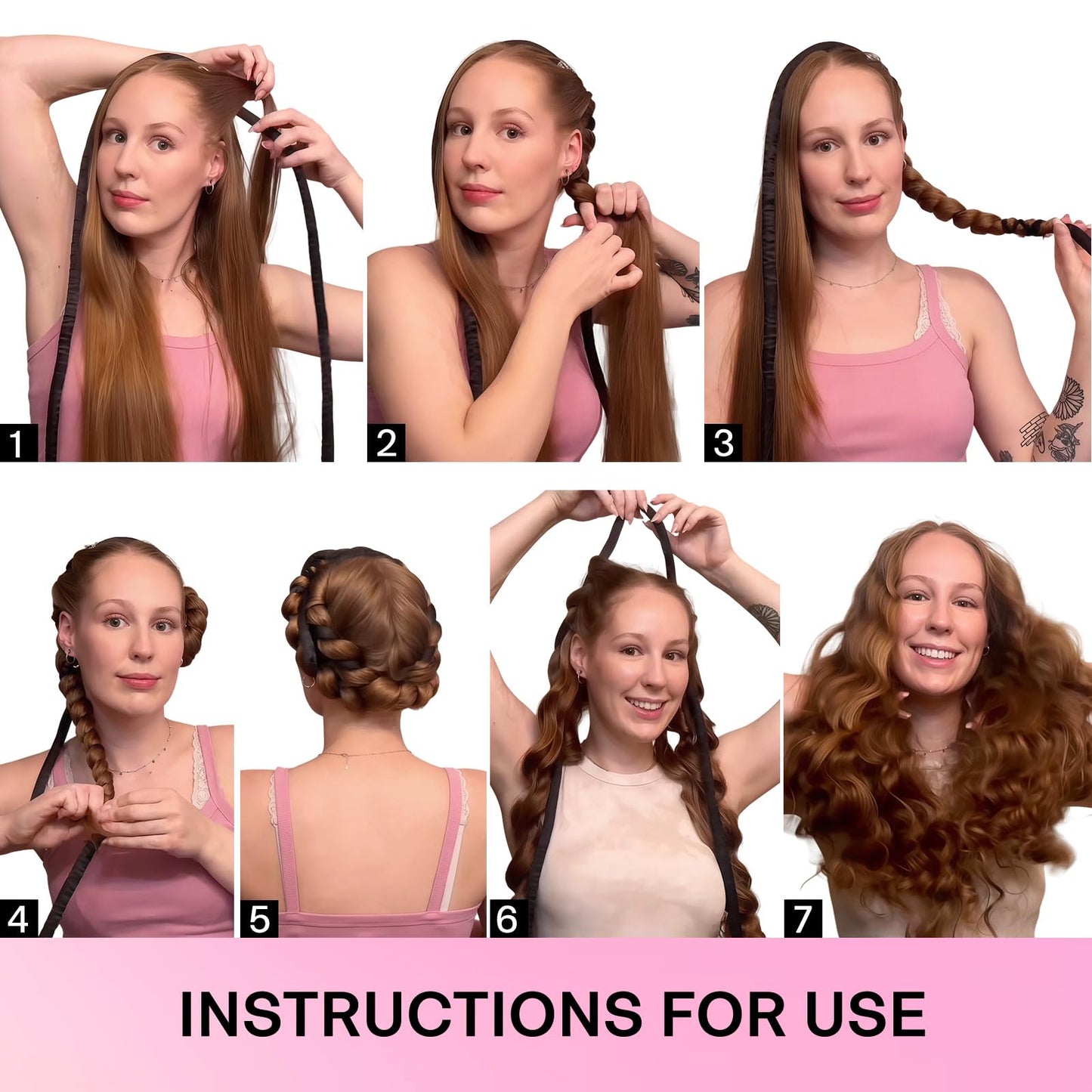Lanzhire No Heat Overnight Curling Headband for Long and Short Hair - Thin Heatless Curlers to Sleep In (Black)