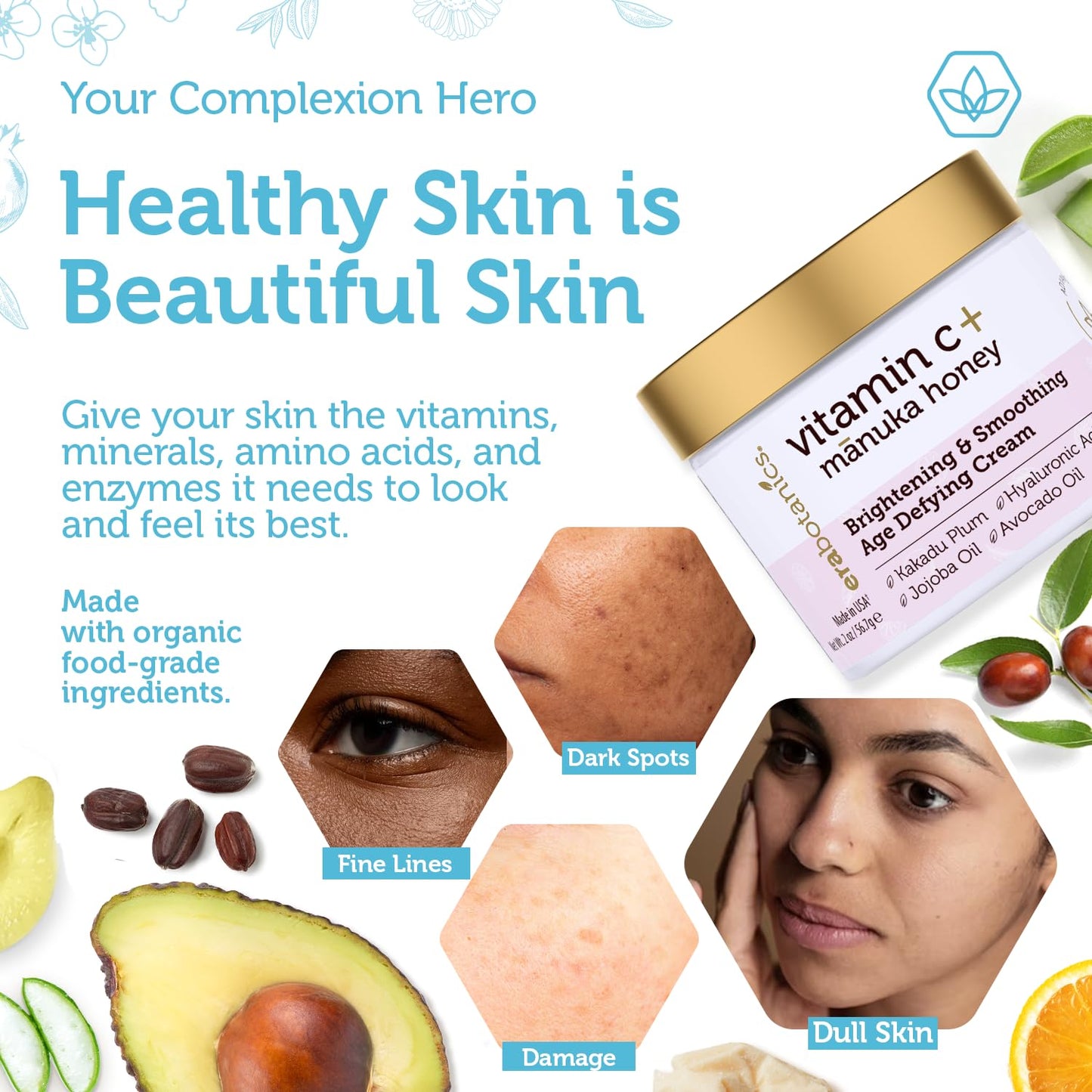 Vitamin C Face Cream & Organic Eye Balm | Nourishing Anti-Aging Formula for Fine Lines & Puffiness - Made in USA, Safe for Sensitive Skin