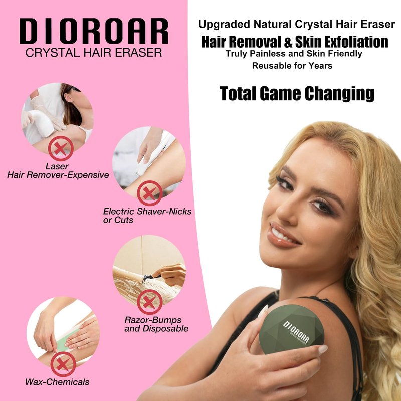 DIOROAR Crystal Hair Removal for Women and Men,Painless Crystal Hair Remover Device,Upgraded Nano Glass Hair Eraser Stone,Reusable Epilator for Silky Skin (Olive Green)