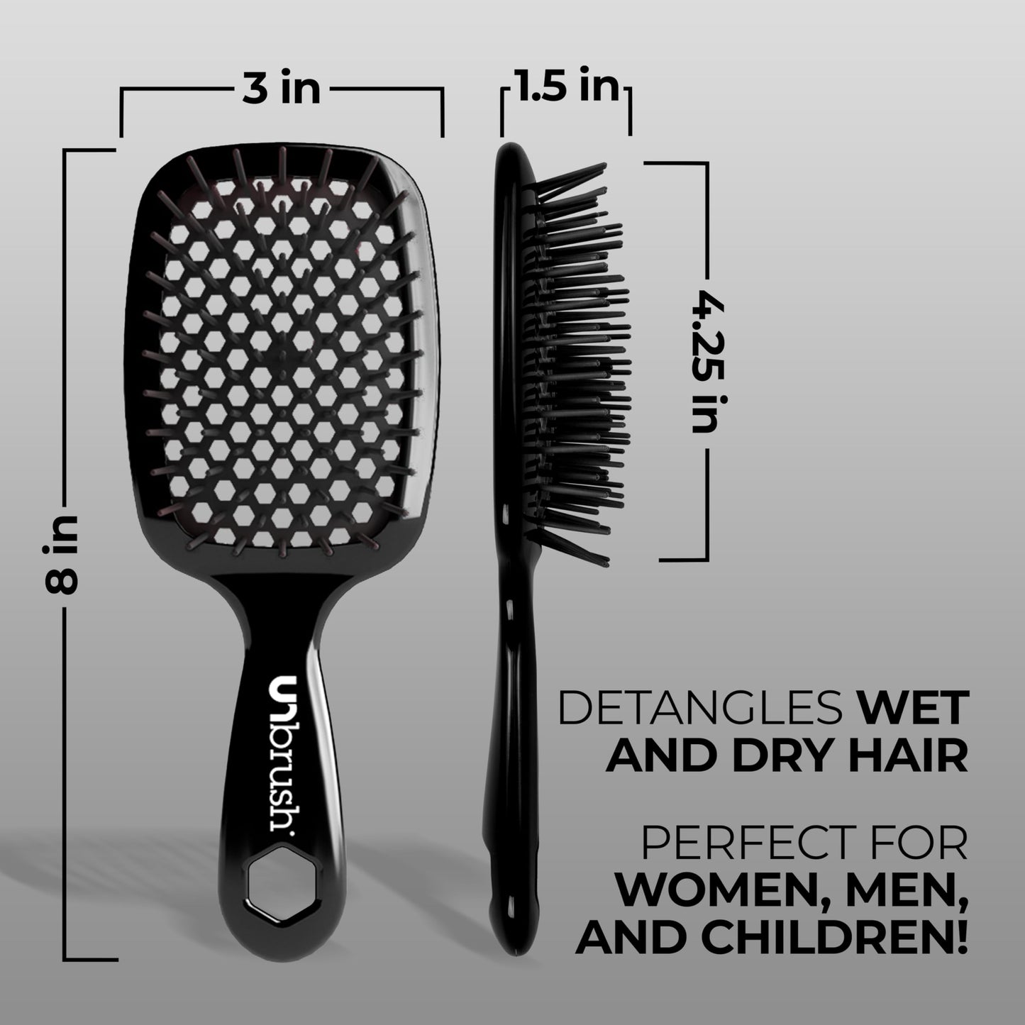 FHI Heat UNbrush Detangling Brush and UNwinder Detangling Spray Combo Pack - Tangle-Free Hair, Pain-Free Brushing, Anti-Static Bristles, Lightweight Hair Brush, Midnight