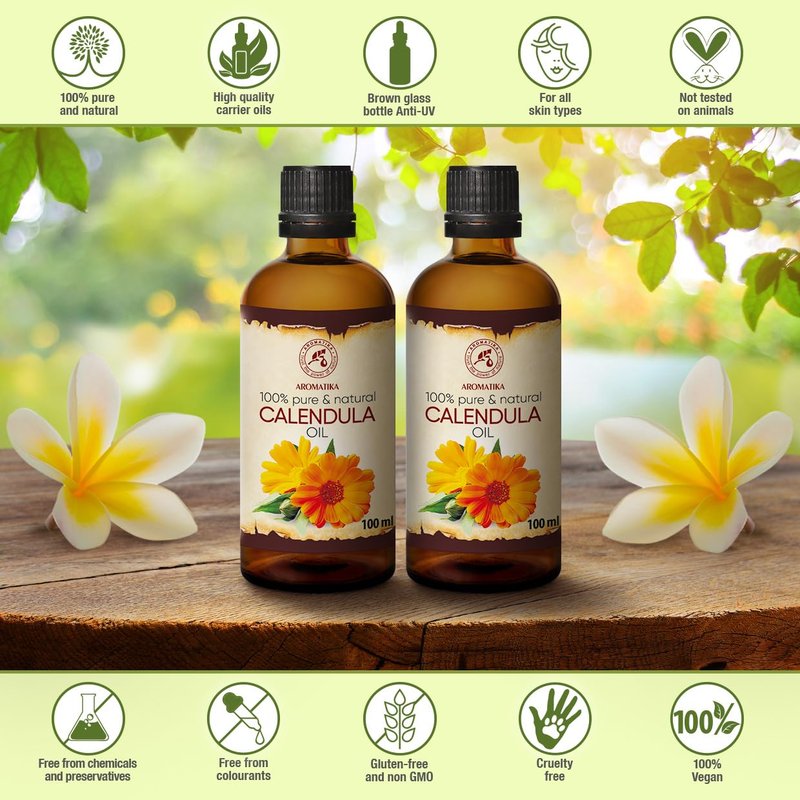 Calendula Oil Set - 100% Pure & Natural Marigold Oil - Infused Almond Oil - 6.8 Fl Oz Total