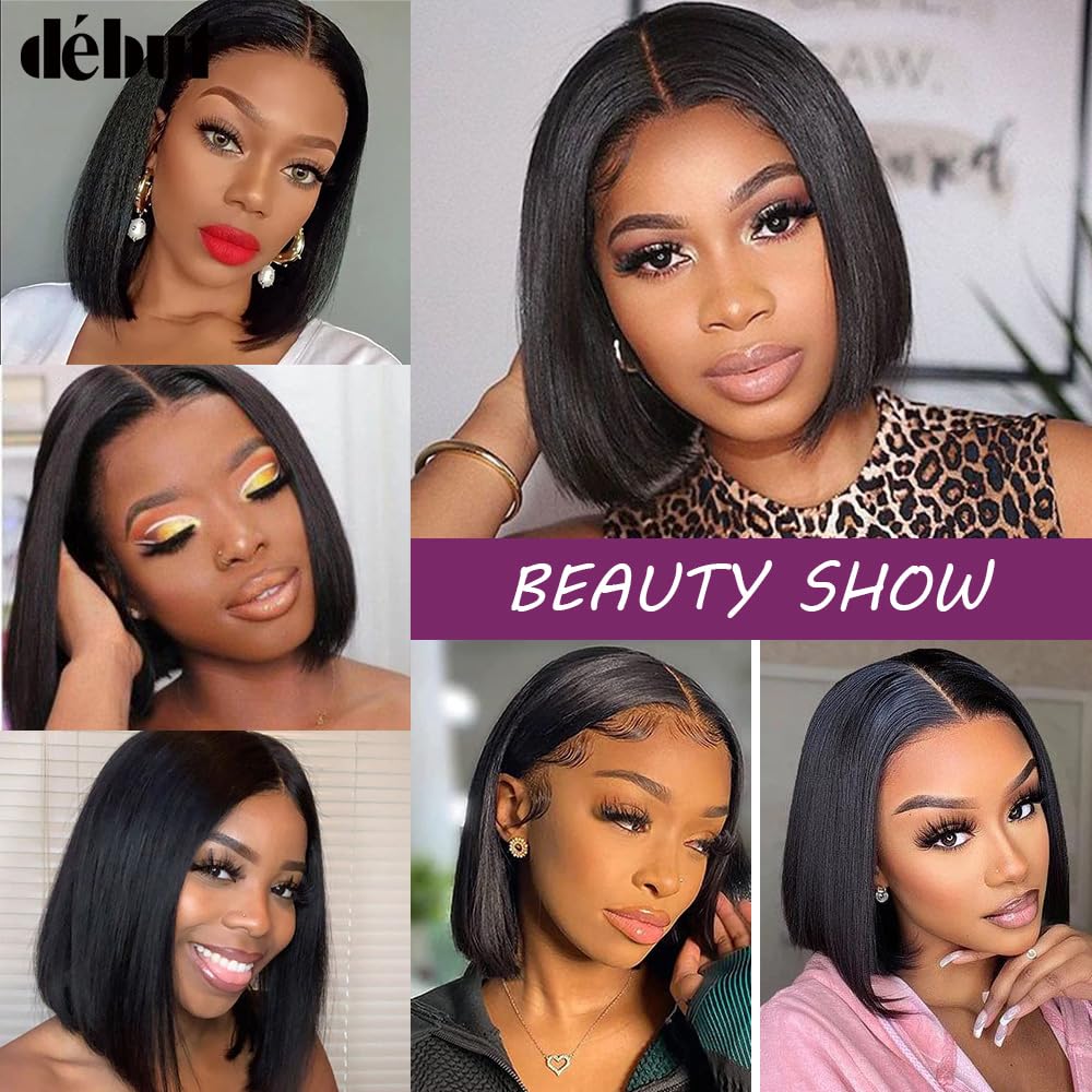 DÉBUT Human Hair Bob Wig 13x4x1 T Part Lace Front Wigs Short Bob 8 Inches Middle Part Wigs Brazilian Virgin Straight Hair Natural Color for Black Women