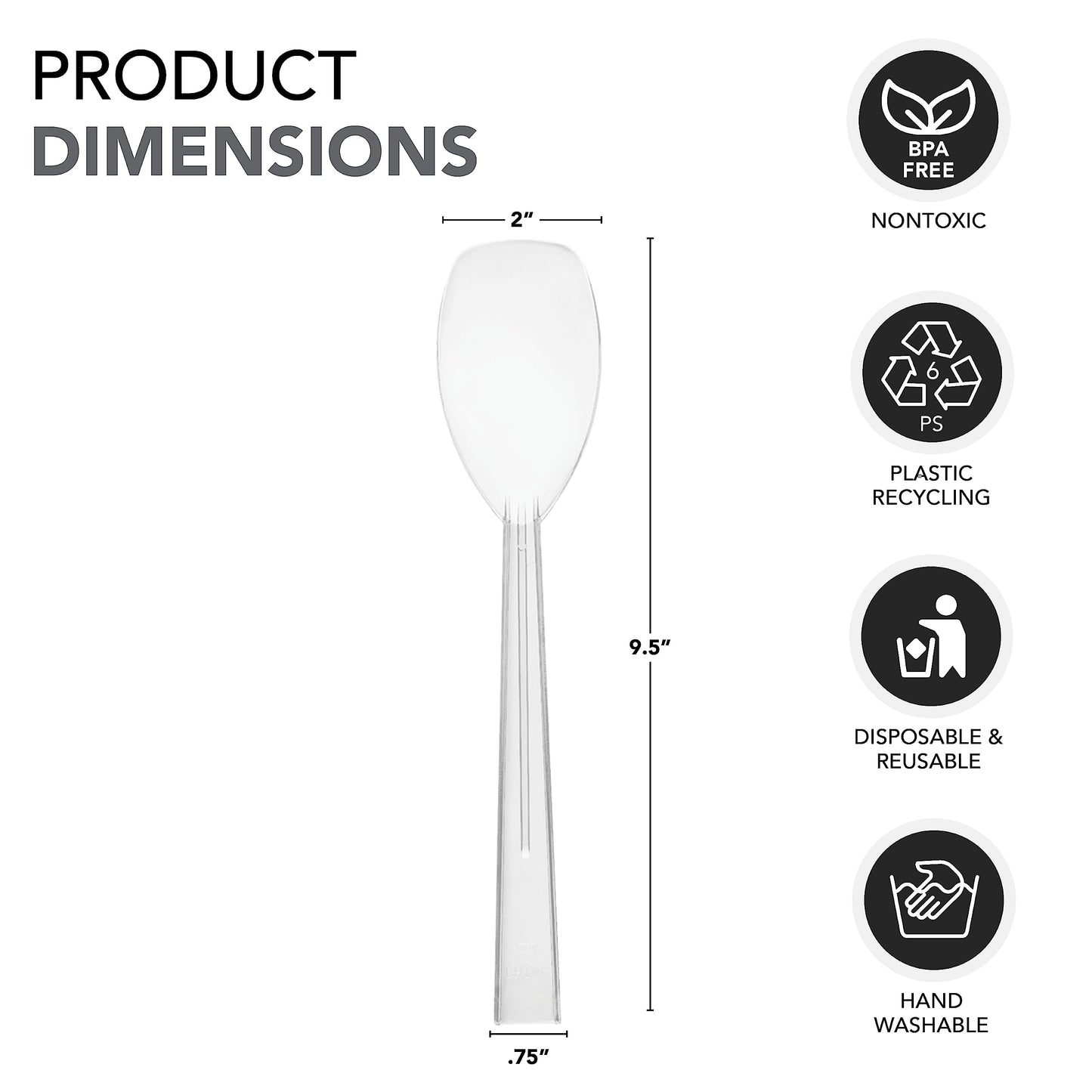 Party Essentials Hard Plastic 9" Serving Spoons, Clear, 12 Count