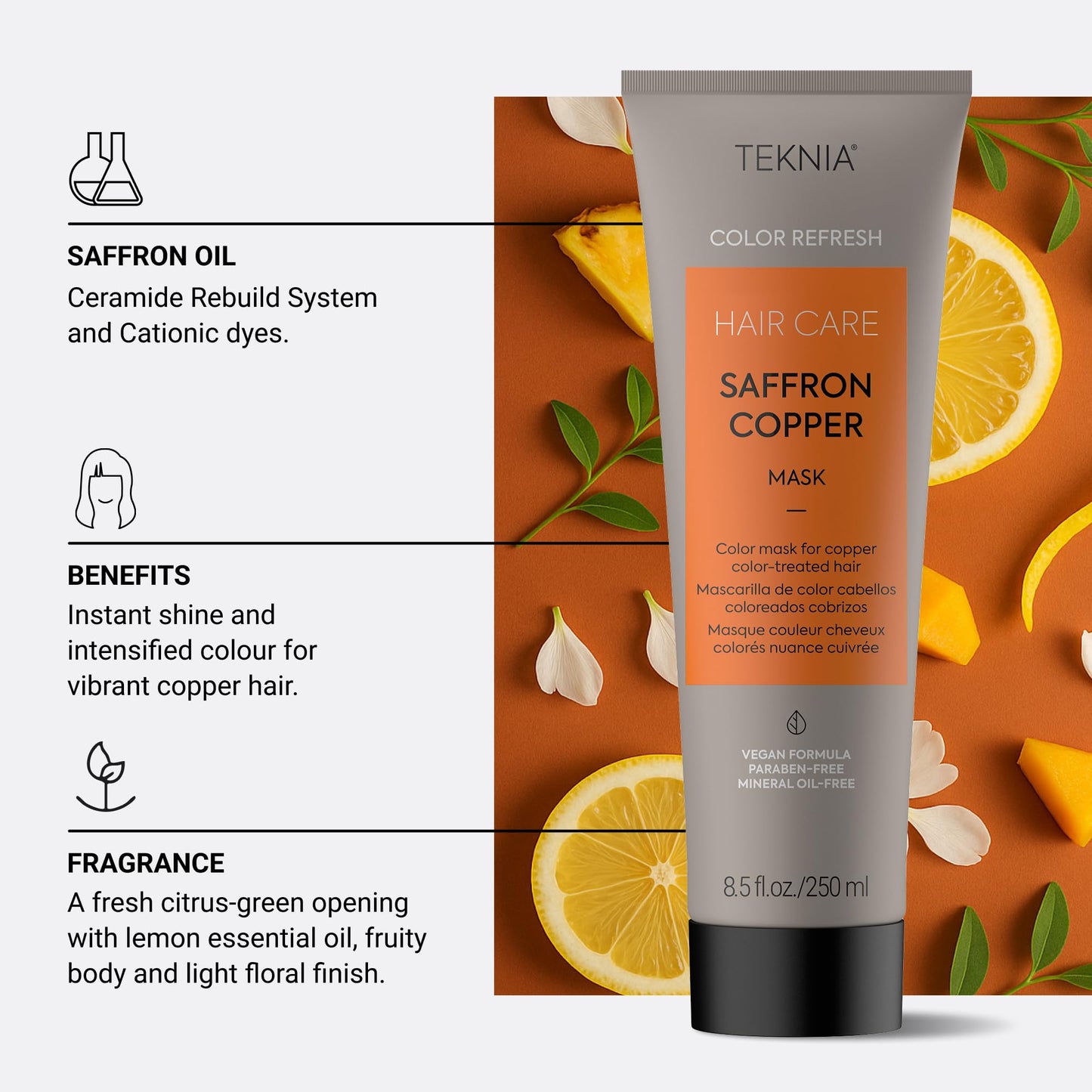 LAKMÉ Teknia Saffron Copper Color Refresh Hair Mask, Color Depositing Conditioner for Copper Hair, 8.5 Fl Oz