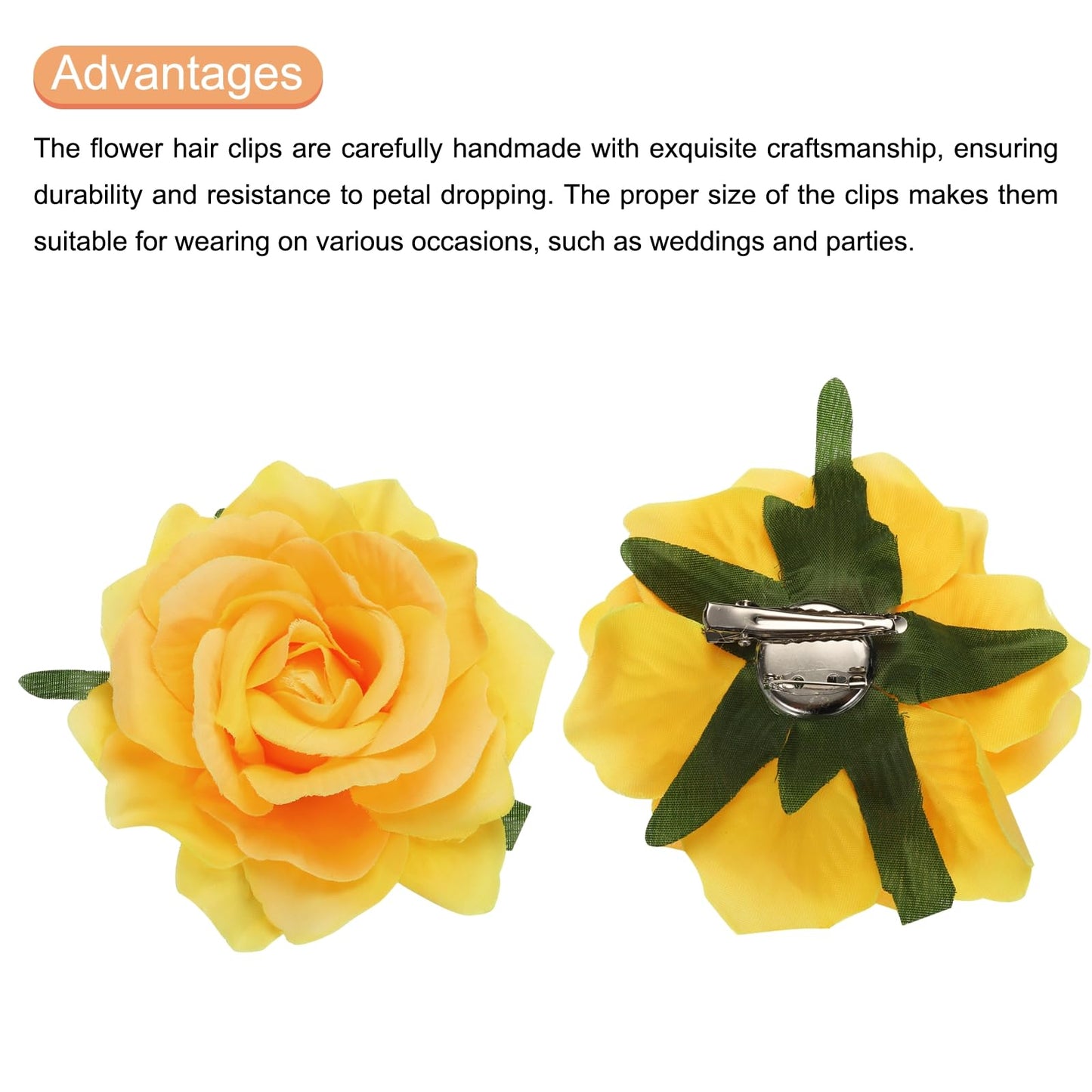 MECCANIXITY 30 Pcs Rose Flower Hair Clips 4 Inch Flower Hair Pins Flower Brooch for Women Hair Accessories Yellow