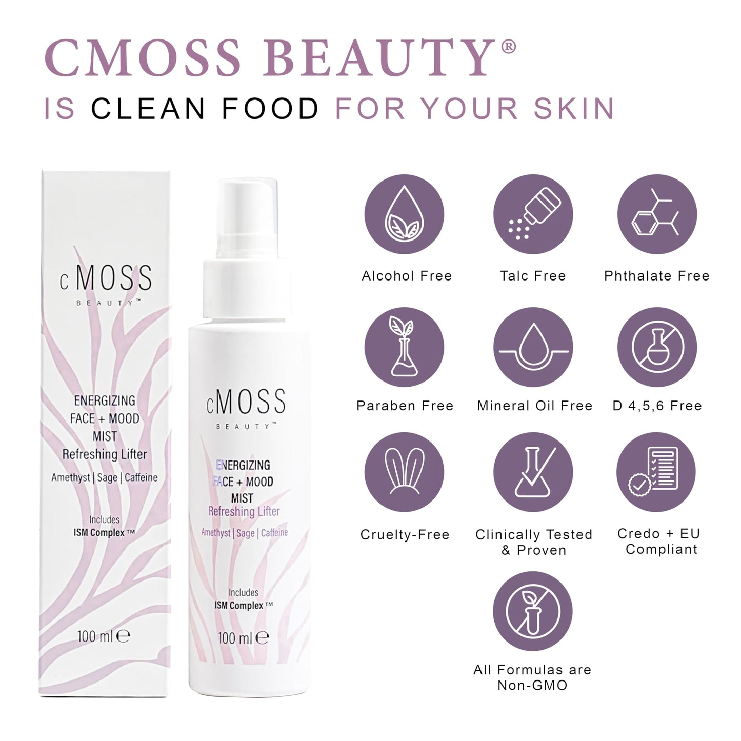 cMOSS BEAUTY Anti-Aging Glass Skin Face Mist – Instant Lift, Glow & Tighten | Sea Moss + Hyaluronic Acid Caffeine & Amethyst – Mood Boost, Oil-Free All Skin Types