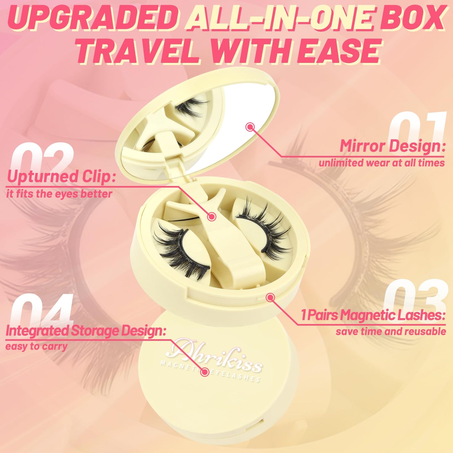 Ahrikiss Magnetic Eyelashes 1 Pair Reusable Magnetic Lashes with Applicator Manga Lashes Natural Look No Glue Needed Lash Kit Wispy Anime False Eyelashes with Magnets (M01)