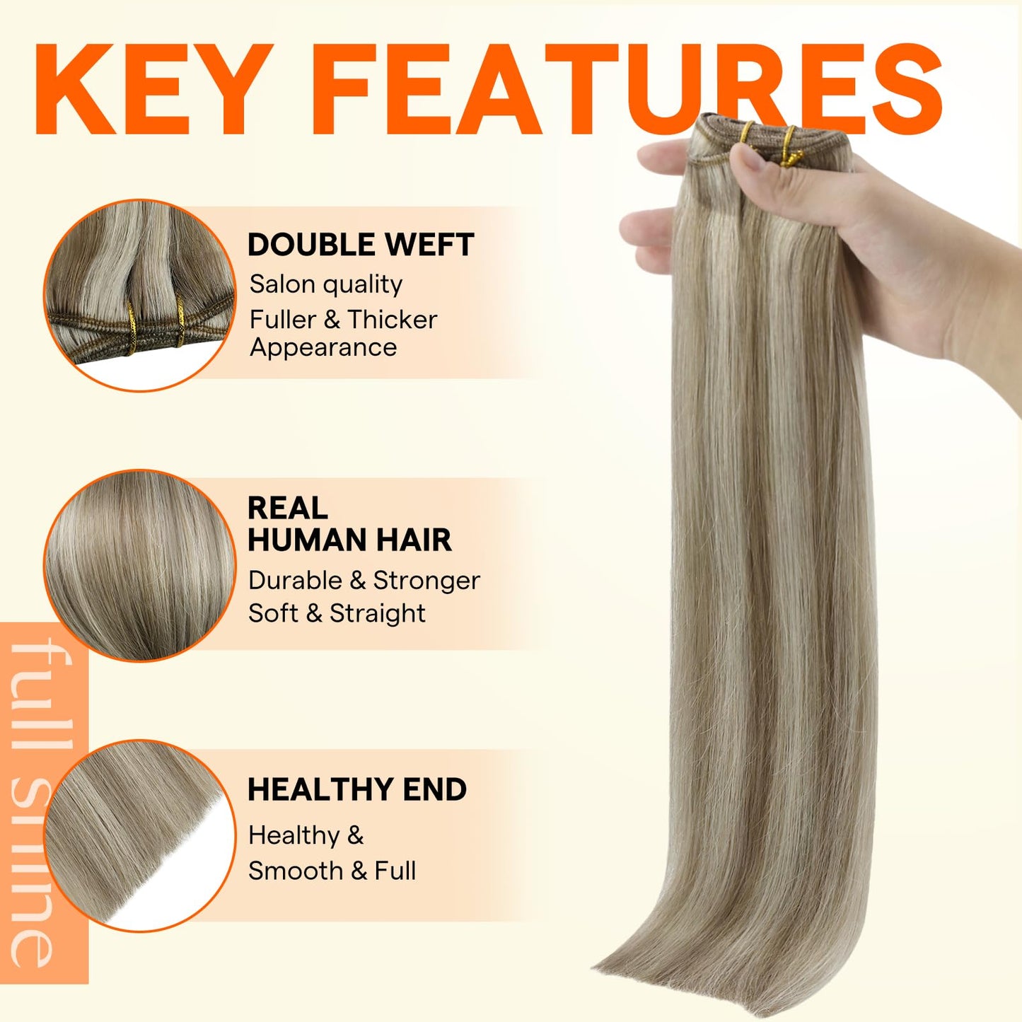 Full Shine Weft Hair Extensions 80G 12 Inch Ash Brown Blonde Remy Hair