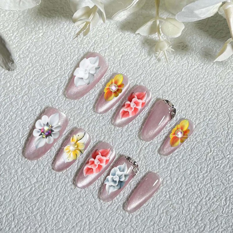 WOKOTO 12 Pcs 3D Flower Nail Charms - Embossed Acrylic Nail Art Gems | Simulation Floral Design