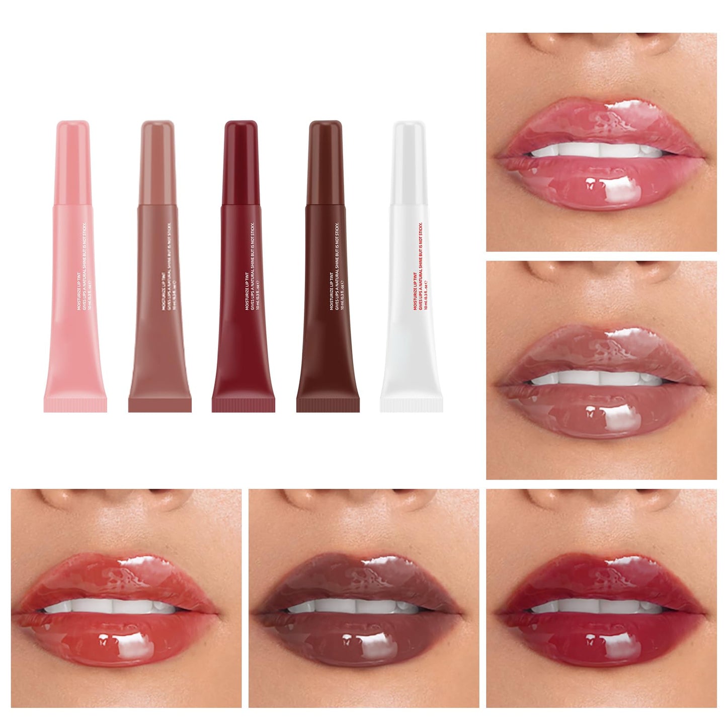 DENESTUP 5 Pcs Hydrating Lip Gloss Lip Jam Set, High Shine Glass Finish Nude Colors Moisturizing Glitter Plumping Lip Gloss Shiny Jelly Liquid Lipstick for Girls and Women
