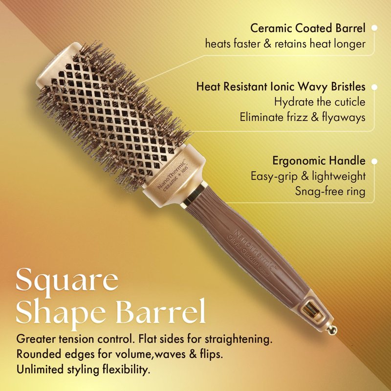 Olivia Garden NanoThermic Ceramic + Ion Square Shaper Thermal Hair Brush - Not Electrical - Professional Blowout Brush for Normal to Thick Hair - 1.5"-Diameter Barrel - NT-S40
