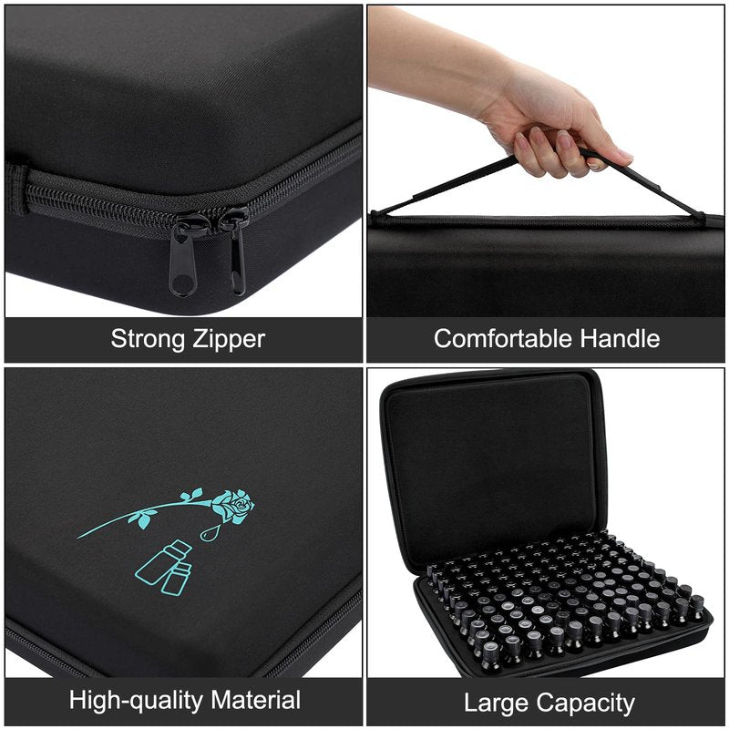 Hipiwe 120 Bottle EVA Essential Oil Storage Carrying Case Holds 5ml 10ml 15ml Bottle Hard Shell Exterior Essential Oils Organizer Holder Traveling Bag with Foam Insert & Handle, Black