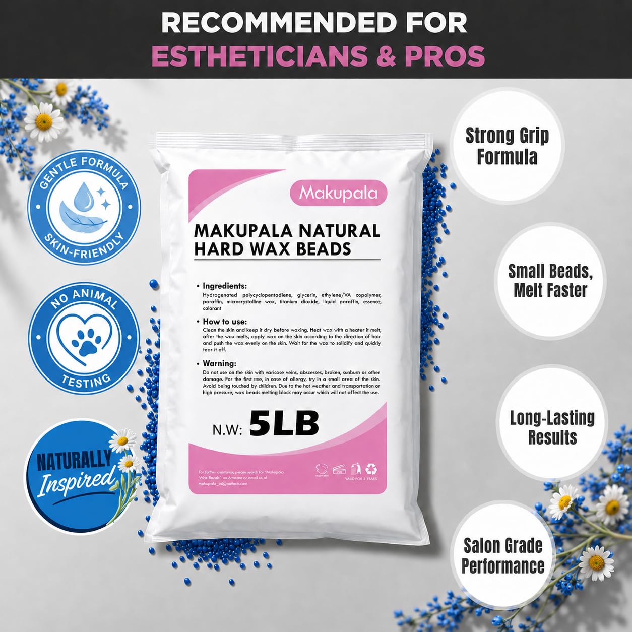 3lb Hard Wax Beads Bulk, Hypoallergenic Brazilian Waxing Bead, Unscented Sensitive Skin Stripless Wax Pellets, Coarse & Fine Hair Removal Wax Refill for Body, Face, Bikini Line, Underarm, Chest, Legs