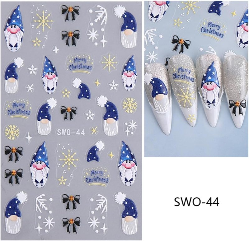 5D Embossed Christmas Nail Art Stickers - Gingerbread, Elk & Santa Designs | 8 Sheets for Holiday DIY Manicure