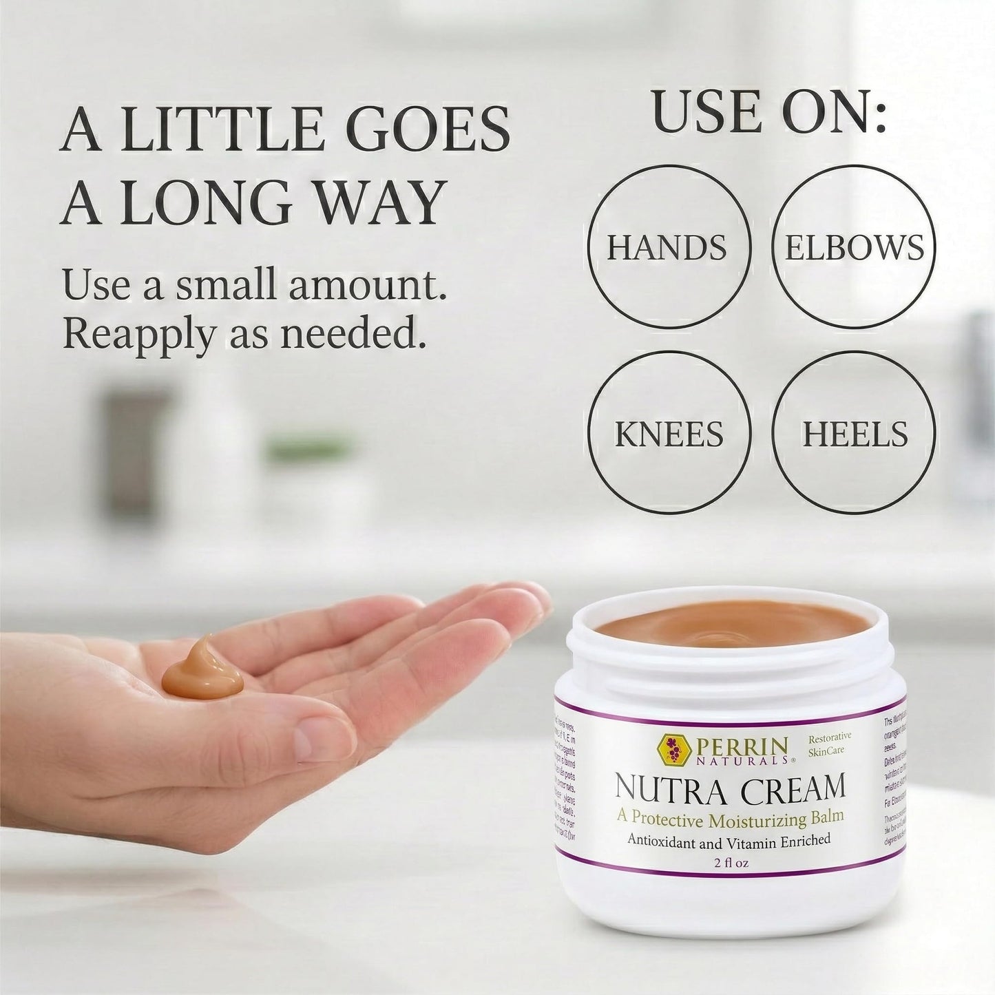 Perrin Naturals Nutra Cream – Concentrated Balm for Dry Cracked Heels & Hands | Foot & Hand Repair Cream | Skin Barrier Support | Aloe Vera, Grape Seed Extract, Vitamins C E D3, 2 oz