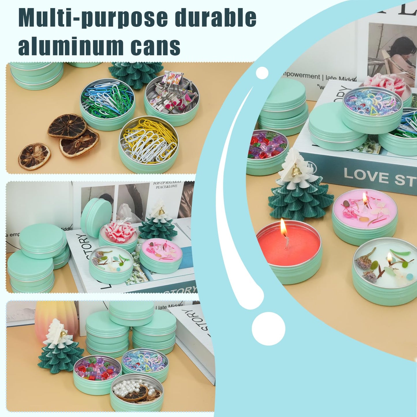 LIYAR Aluminum Tins with Lids for Salve, Salve Tins Container Round Cosmetic Tin Jars Candle Jars Aluminum Tin Cans with Screw Lids for Spice,Salve,Candles(Mint Green) (Mint Green, 48 Pack - 1 oz)