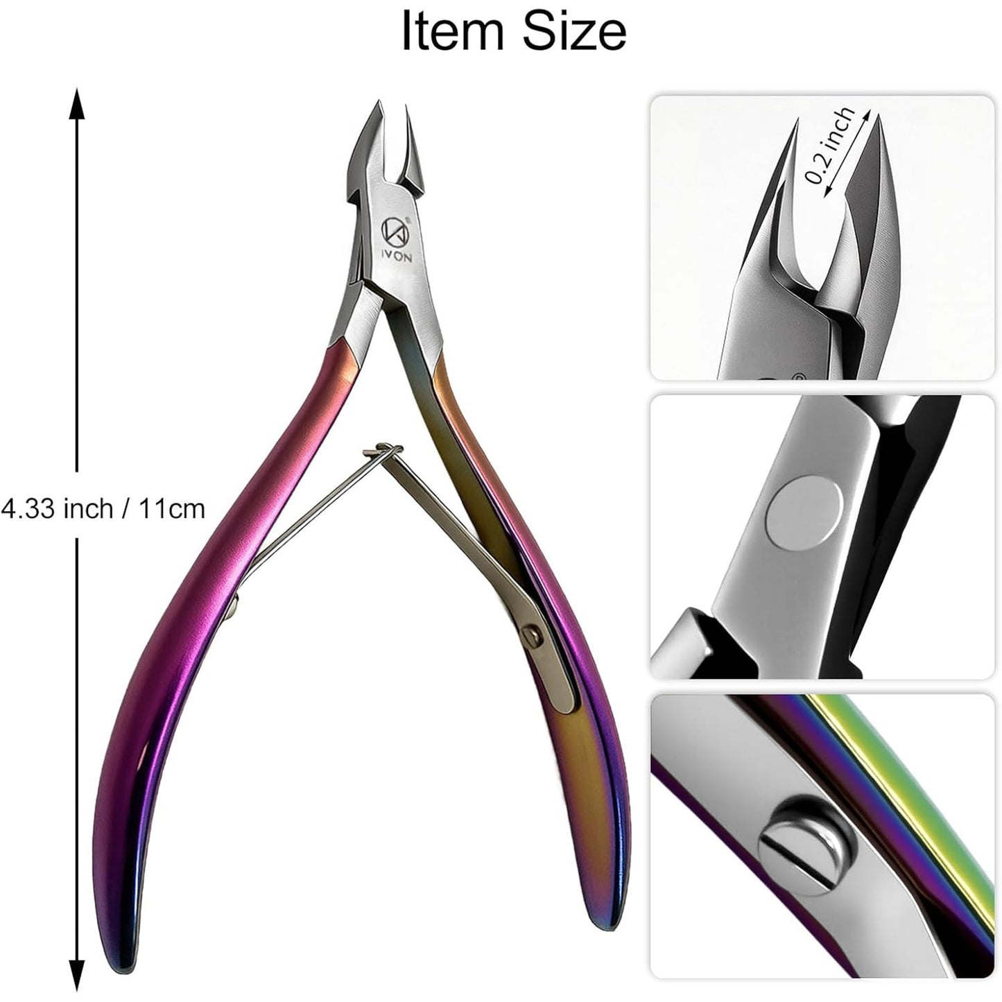 IVON Professional Cuticle Trimmer – Rainbow Finish Stainless Steel, Precision Nail Nipper for Manicure & Pedicure