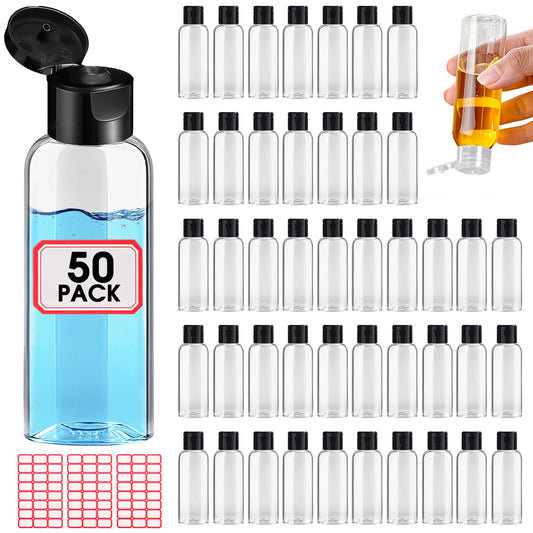 50pcs Empty 3.4 oz Travel Bottles with Flip Black Cap for Liquids Lotion