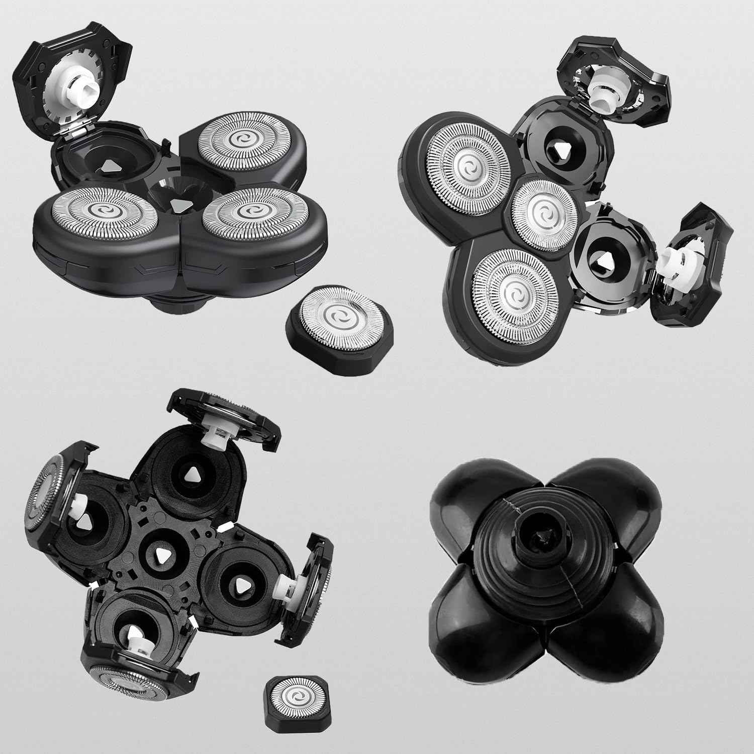 3PCS Head Shaver for freebird replacement blades, 5 Cutter Floating Head Waterproof Stainless Steel Blade for Bald Men Women Grooming, Head and Face Electric (Silver × 3)