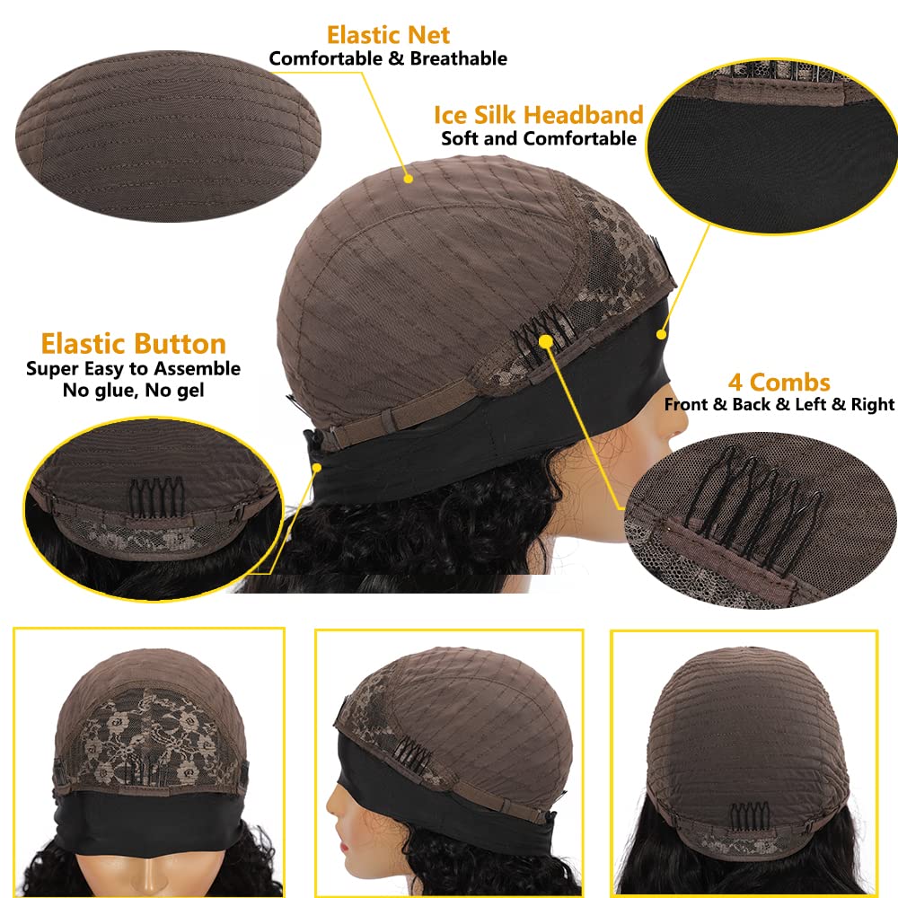 Miss Lee Headband Wig Body Wave Human Hair Headband Wigs For Black Women 12inch 150% Density Natural Black （12inch,Headband wig）