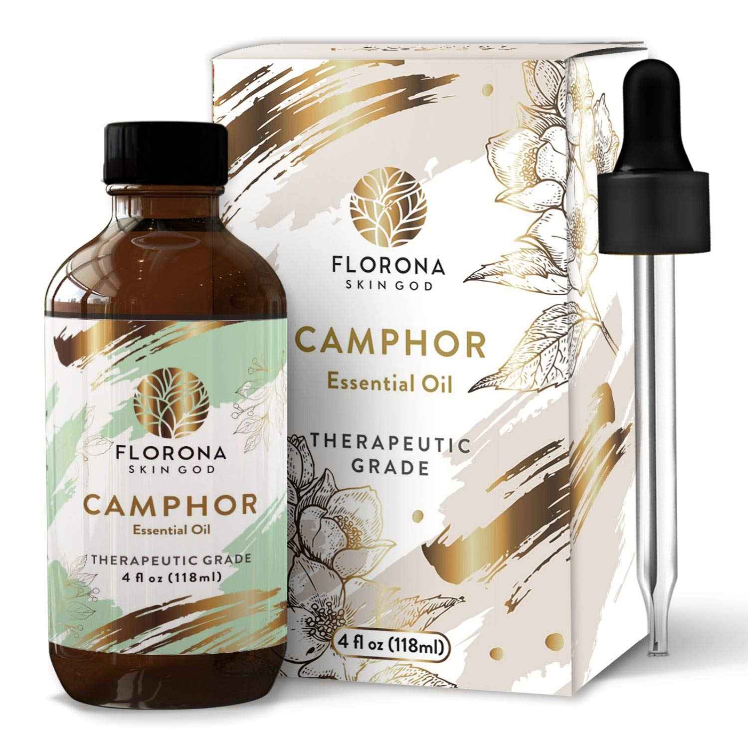 Florona Camphor Oil 100% Pure & Natural - 4 fl oz, for Hair, Face & Skin Care, Massage