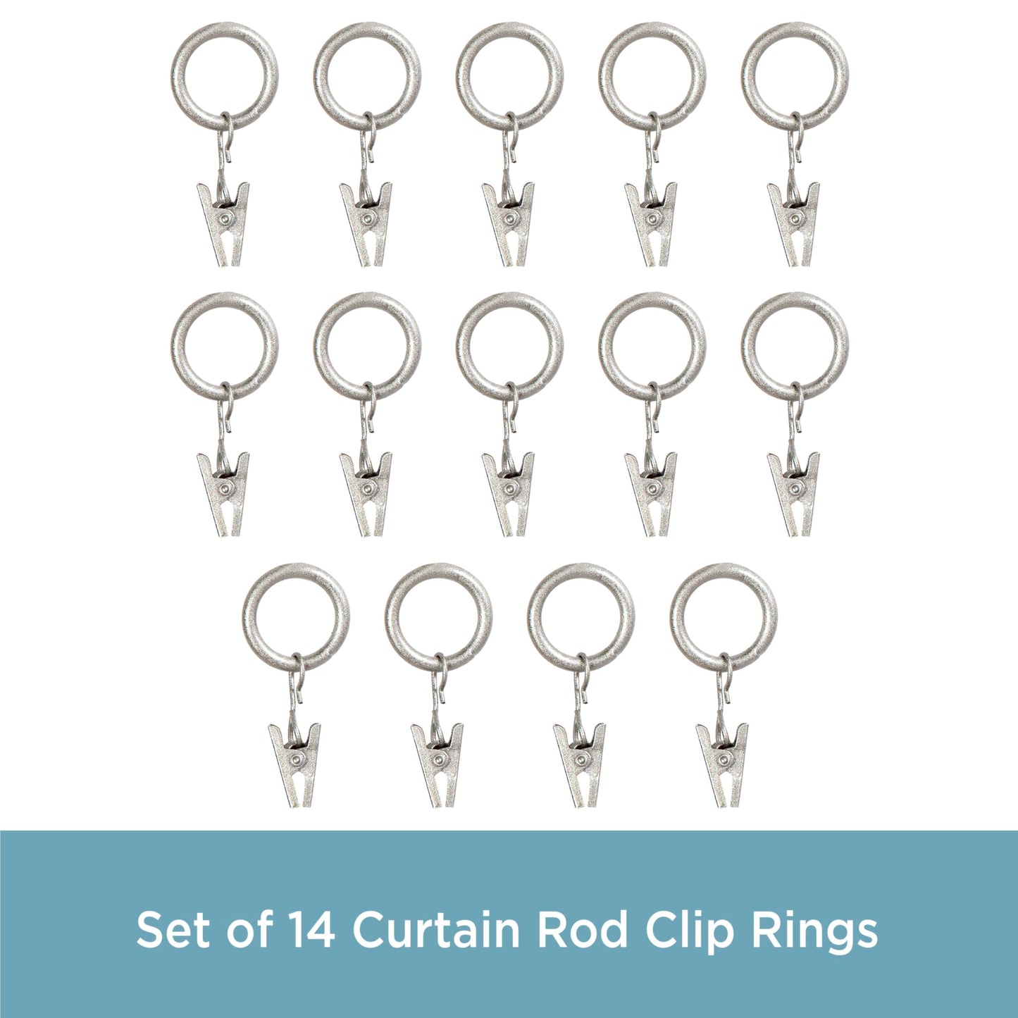 Kenney Petit Window Curtain Clip Rings, Pewter, 14 count (pack of 1)