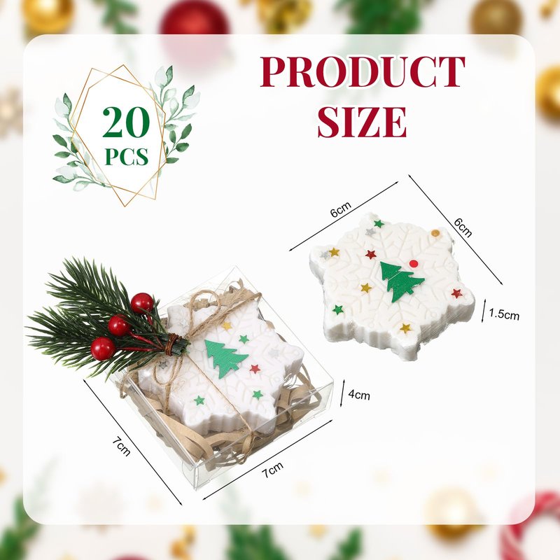 Heigble 20 Pack Christmas Mini Soap Favors Bulk Handmade Holiday Christmas Scented Soap Gifts for Guests Wedding Party Baby Shower Bridal Shower Home Office Decor Gifts(2.3 x 2.3 Inch,Snowflake)