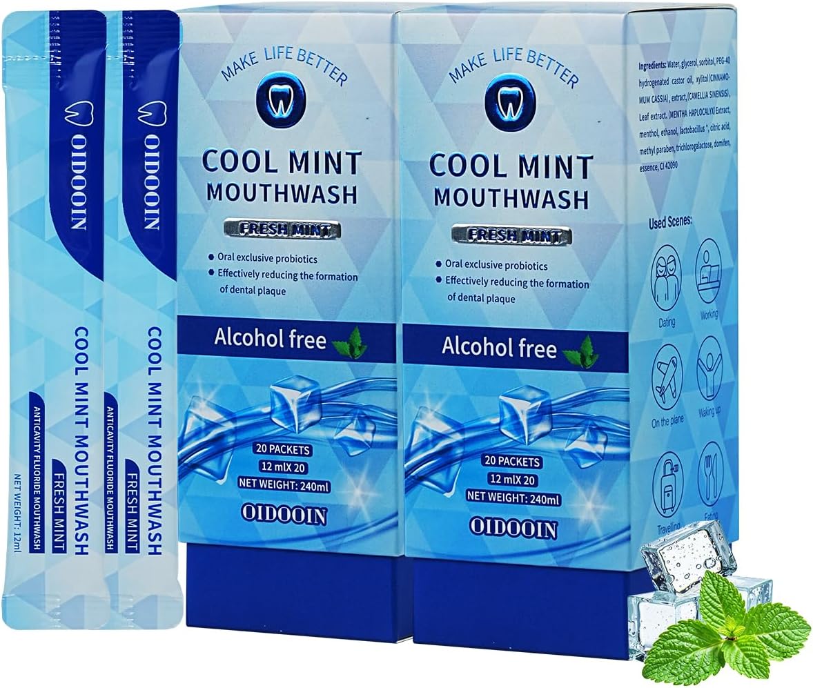 Travel Size Mouthwash - Alcohol-Free Probiotic Strips for Fresh Breath | 40 Strips, 0.41 Fl Oz Each