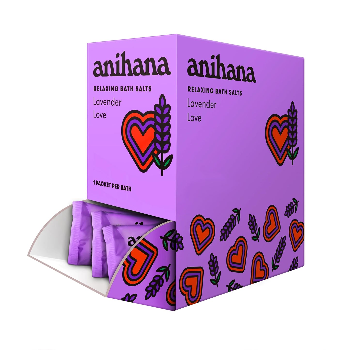 ANIHANA Relaxing Bath Salts, Muscle Soaking Aid with Coconut Oil, Helps Ease Aches and Pains, Relaxing Lavender Love Scent, 15pk