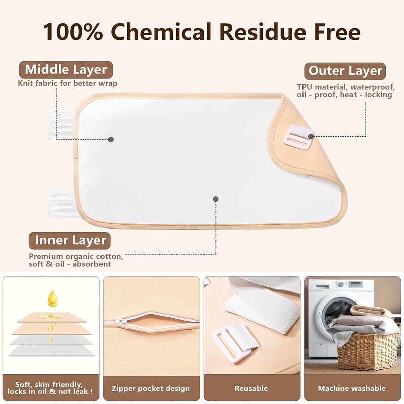 Castor Oil Pack Wrap Set - 9 Organic Packs & 10 Disposable Patches | Reusable, Waterproof, Adjustable