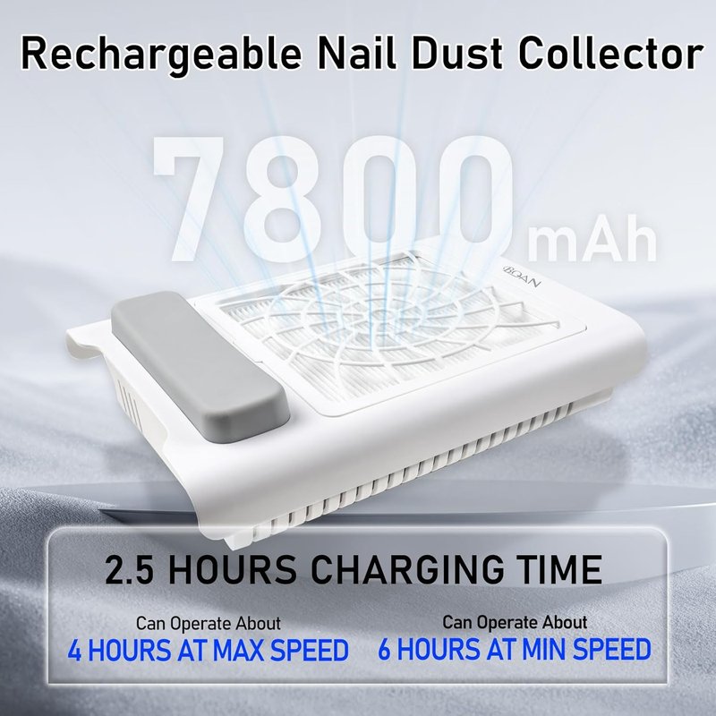 Nail Dust Collector - Professional Rechargeable Vacuum Fan for Nail Techs | Includes 2 Reusable Filters