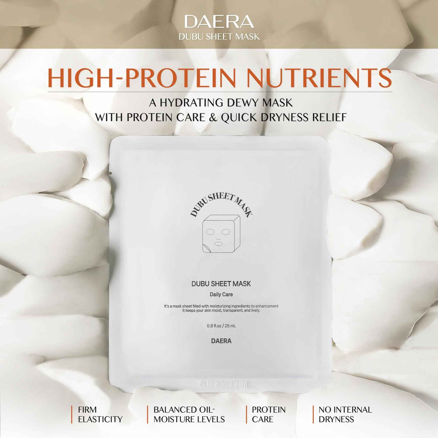 DAERA Korean DUBU 5 Sheets x Facial Mask, Deep Hydrating Repairing Nourishing for Dry and Sensitive Skin, Panthenol, Niacinamide, Adenosin, Korean Moisturizer, Korean Glass Skin