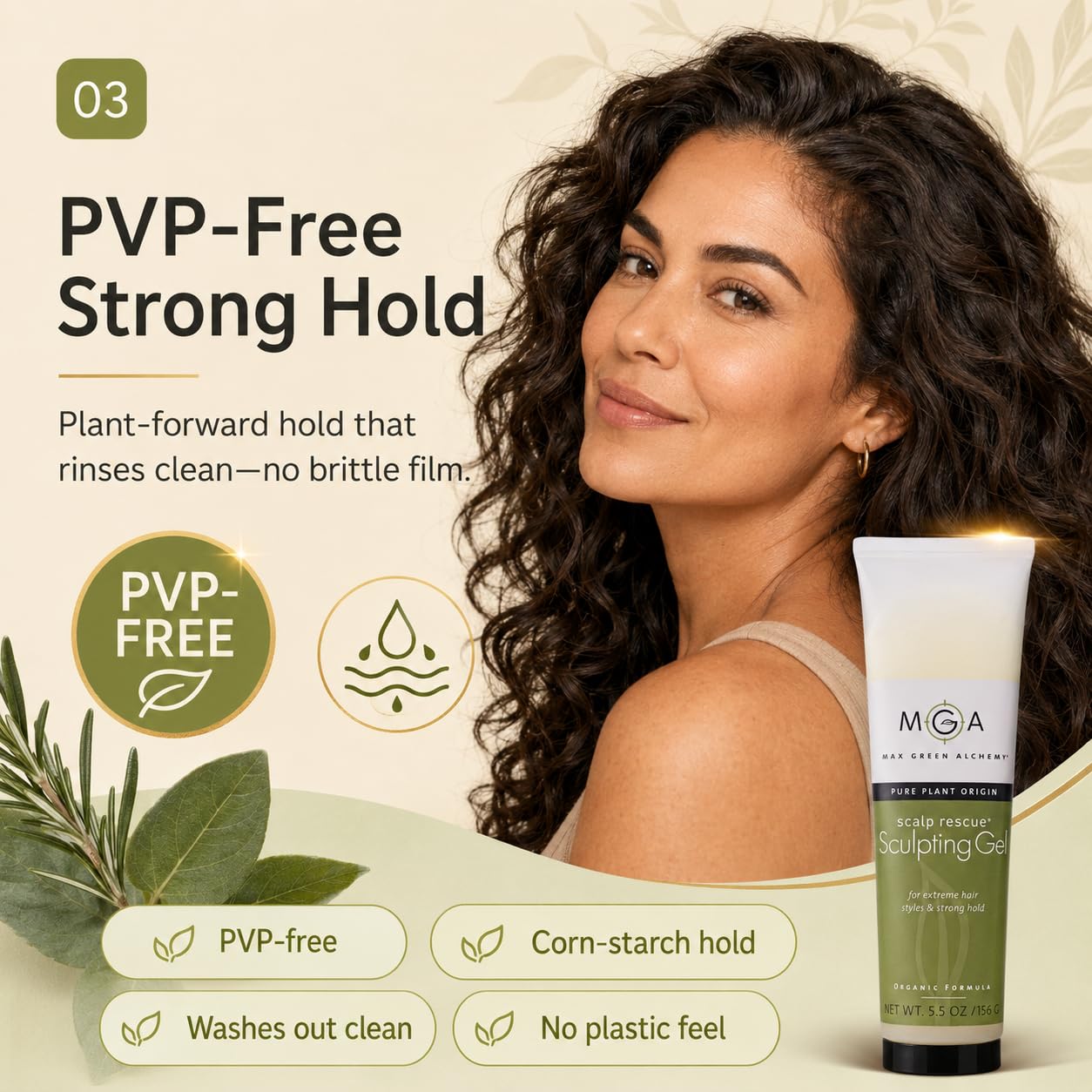 Max Green Alchemy MGA Vegan Sculpting Hair Gel Tube - Extreme Styling Hair Gel for Women & Men | Organic Formula of Styling Products Provide Strong Hold & Lasting Control | Color Safe | 5.5 Ounces
