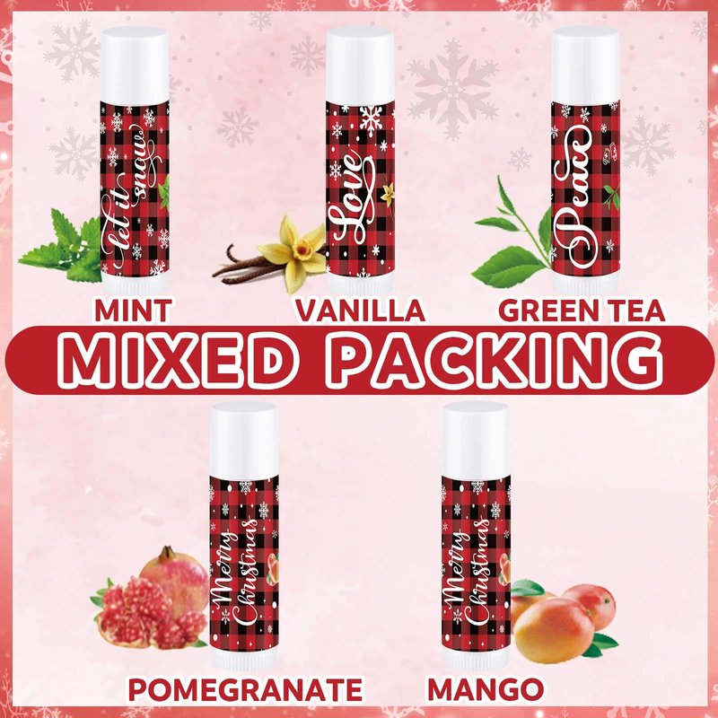 50 Pcs Christmas Lip Balm Bulk Christmas Gifts Stocking Stuffers Xmas Party Favors Holiday Lip Balm Employee Appreciation Gifts for Staff Team Coworkers Thank You Teacher Nurse