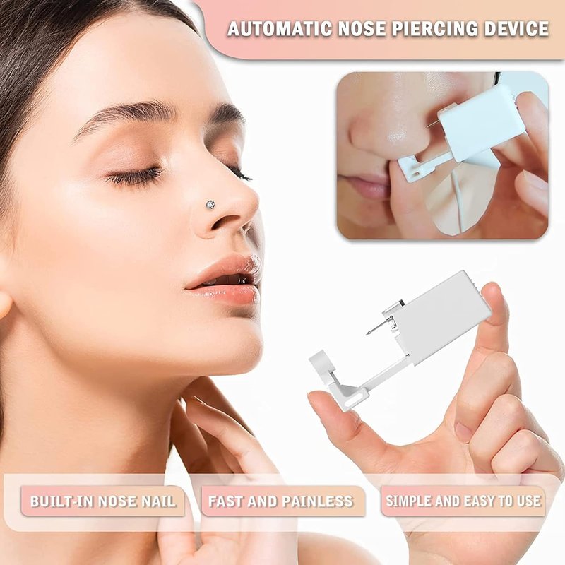 Nose Piercing Gun Kit - 72 Pcs Disposable Set with Self-Piercing Gun, Nose Studs & Cleaning Tools | Ideal for Cartilage, Tragus & Helix Piercings