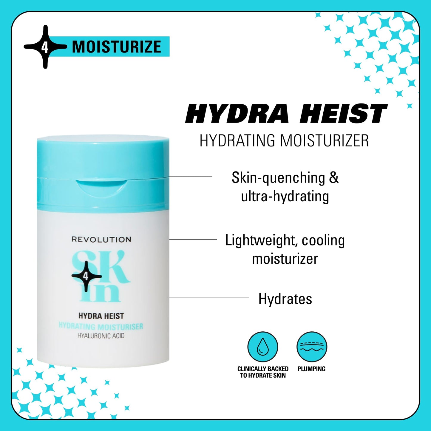 Revolution Skin, Hydra Heist Hyaluronic Acid Hydrating Moisturizer, Lightweight & Moisturizing Face Cream, Vegan & Cruelty-Free, 1.69 fl oz