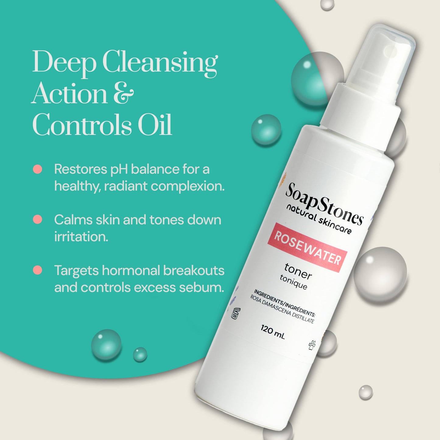 Soapstones Rosewater Toner - 120ml, Alcohol-Free, Suitable for All Skin Types - Rose Water Facial Toner for Daily Use