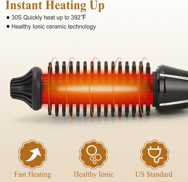 Mini Curling Iron Brush - 1 Inch Ceramic Tourmaline Ionic Hot Curler | Anti-Scald, Instant Heat, Anti-Frizz Wand for All Hair Types