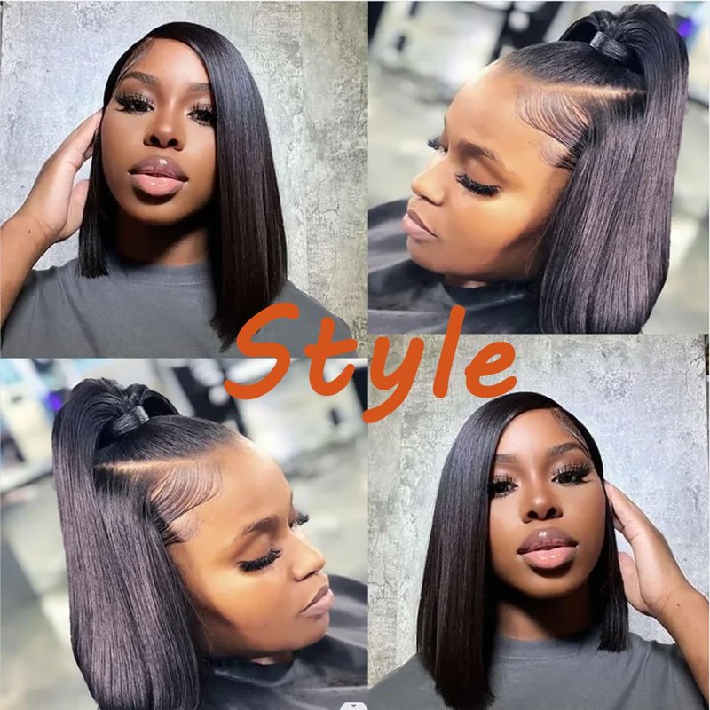 Sogram Bob Wig Human Hair 13x6 Lace Front Wigs Human Hair 180% Density Straight Frontal HD Transparent Short Bob Wigs for Black Women Pre Plucked Blunt Cut Wig(12 Inch)