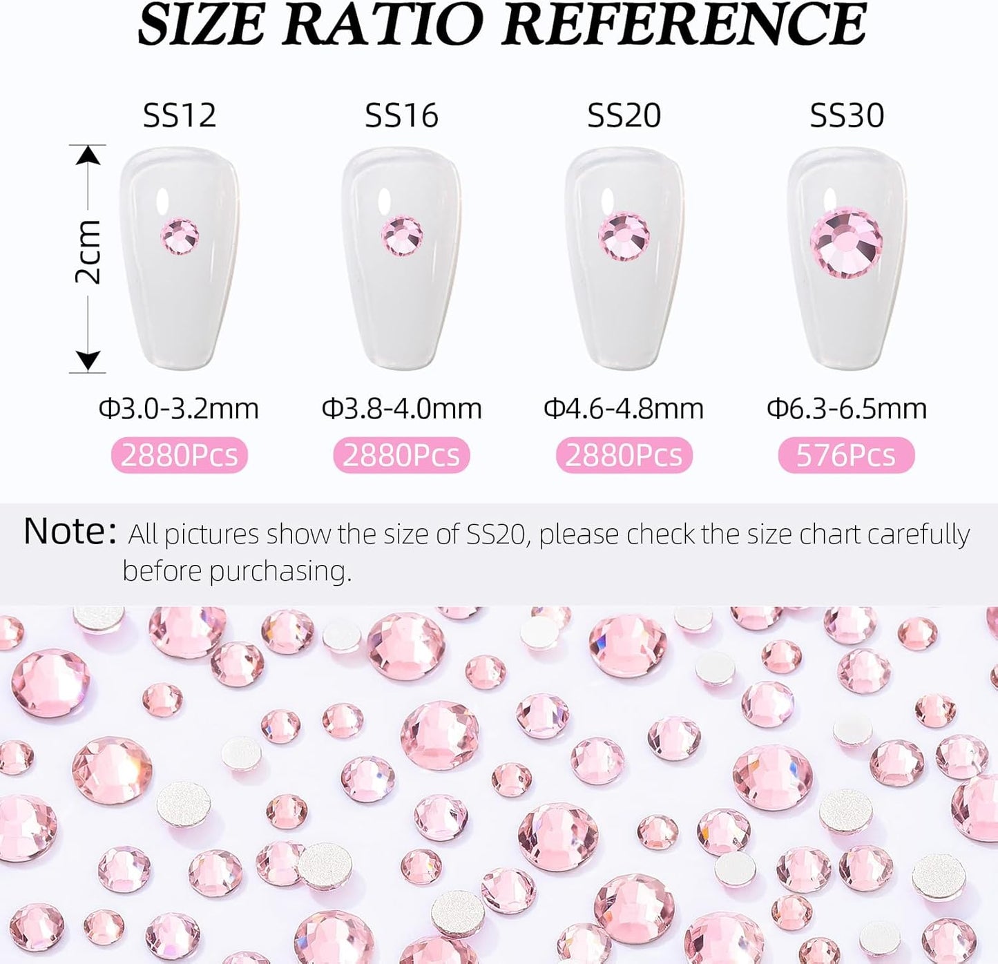 Pink Flatback Rhinestones - Glass Nail Art & Craft Gems | SS20, 2880pcs, 4.6-4.8mm